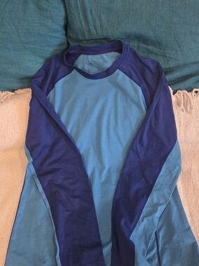REI Men’s Technical Long Sleeve Shirt Blue Colourblock Size L